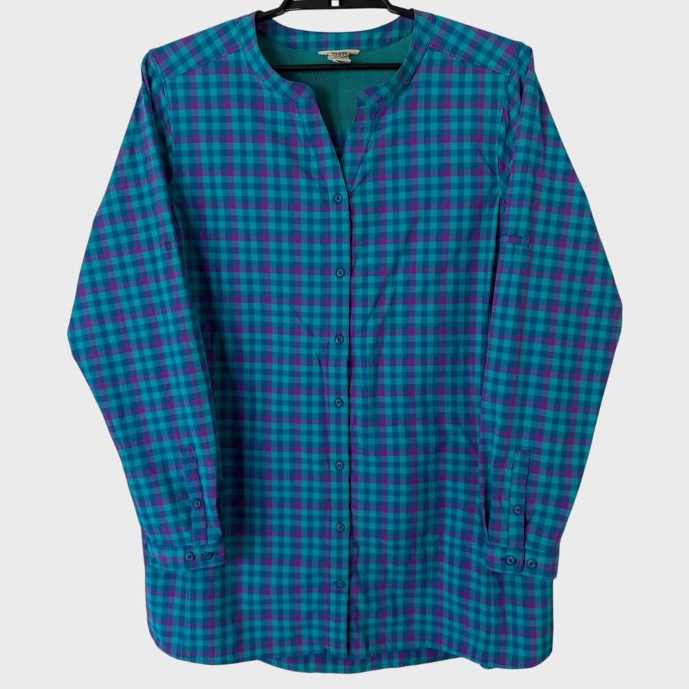 Duluth Trading Co. Sidewinder Plaid Tunic Shirt Teal Women's 2XL UPF-30 Hiking